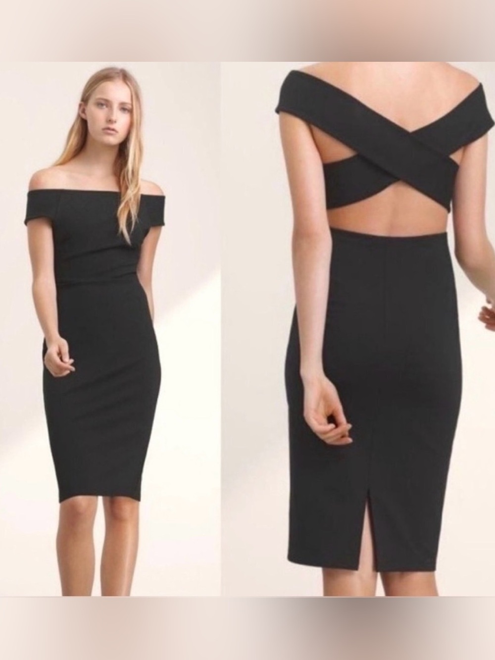 Talula Black Off-Shoulder Midi Dress with Crisscross Open Back XXS - like new